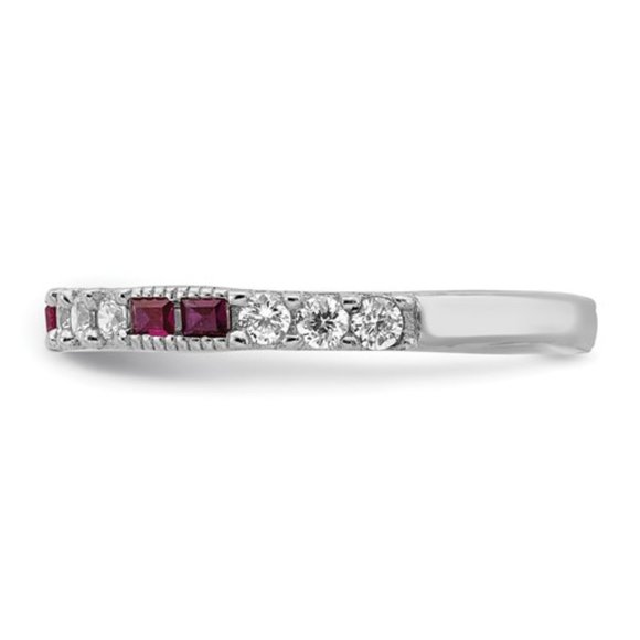 Sterling Silver Rhodium-plated Created Ruby and Round CZ Band Ring - Picture 4 of 5